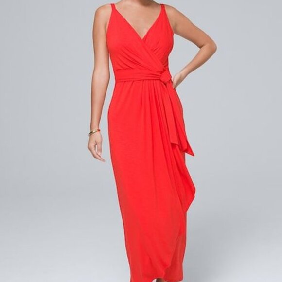 WHBM Slub Knit Midi Dress Deep Coral Sz 2 - Picture 1 of 10